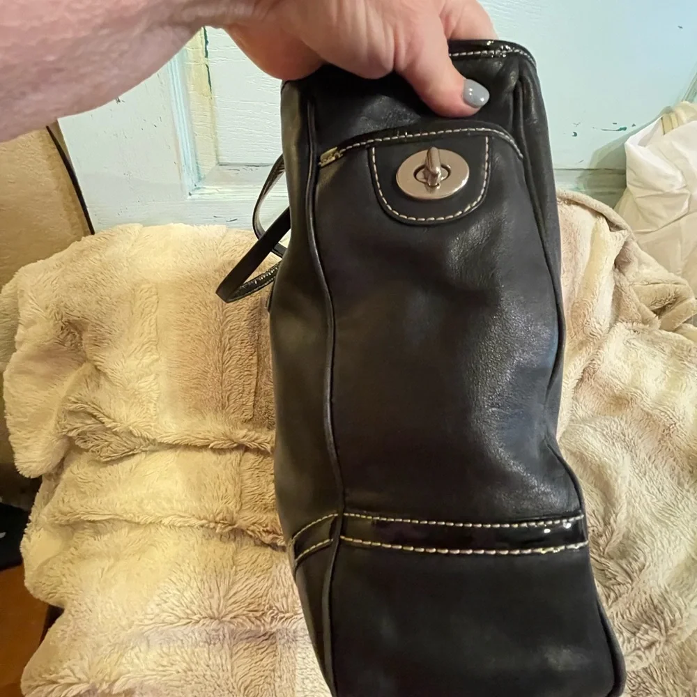 VINTAGE COACH BLACK LEATHER, SATCHEL HOBO SHOULDER BAG - Picture 9 of 16